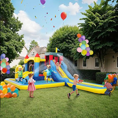 Qaba 6 in 1 Inflatable Water Slide Park with 550W Blower for Kids 3-8 Years