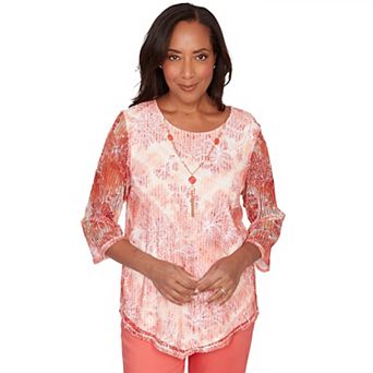 Women's Alfred Dunner Batik Tie Dye Chevron Top with Necklace