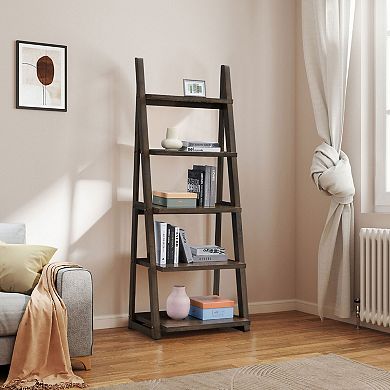 GOODSILO 5-Tier Ladder Style Storage Shelf with Wood Frame for Home Organization and Display