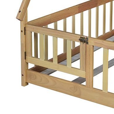 GOODSILO Tent-Shaped Full Size Floor Bed with Guardrails for Cozy Sleeping Space