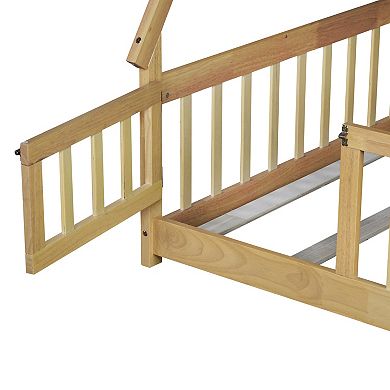 GOODSILO Tent-Shaped Full Size Floor Bed with Guardrails for Cozy Sleeping Space