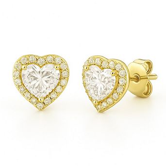 Gold-Tone Halo Heart Earrings