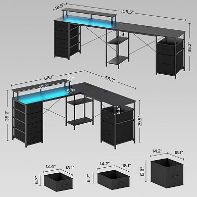 GOODSILO L-Shaped Corner Desk with Charging Station and LED Lighting