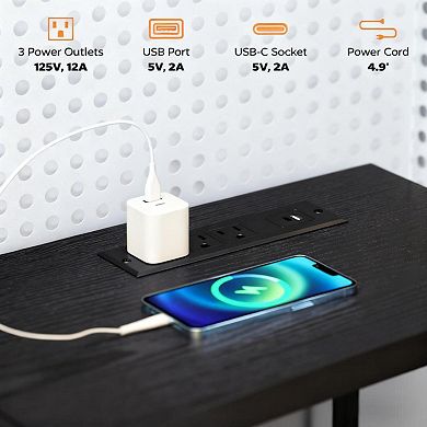 GOODSILO L-Shaped Corner Desk with Charging Station and LED Lighting