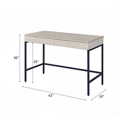 GOODSILO Natural Finish Rectangular Writing Desk with Storage Drawers