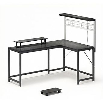 GOODSILO L-Shaped Gaming Desk with LED Lights Power Outlets Monitor Stand