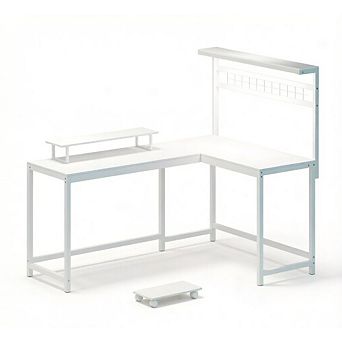 GOODSILO L-Shaped Gaming Desk with LED Lights Power Outlets Monitor Stand