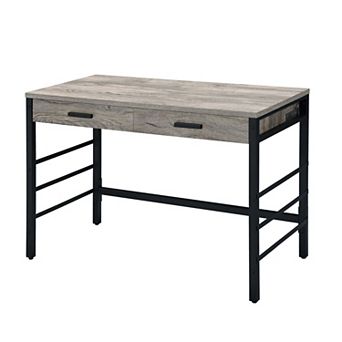 GOODSILO Light Weathered Oak and Black Finish Writing Desk with USB Charging