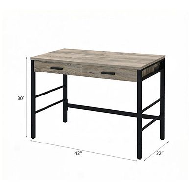 GOODSILO Light Weathered Oak and Black Finish Writing Desk with USB Charging