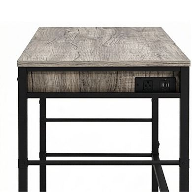 GOODSILO Light Weathered Oak and Black Finish Writing Desk with USB Charging