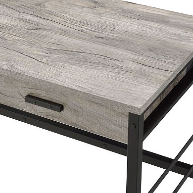 GOODSILO Light Weathered Oak and Black Finish Writing Desk with USB Charging