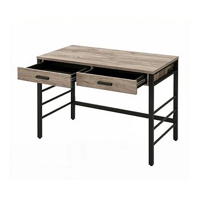 GOODSILO Light Weathered Oak and Black Finish Writing Desk with USB Charging