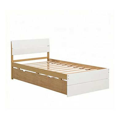 GOODSILO Modern Twin Bed Frame with Trundle Storage and High Gloss Headboard
