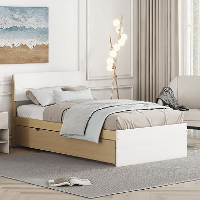GOODSILO Modern Twin Bed Frame with Trundle Storage and High Gloss Headboard