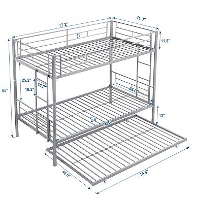 GOODSILO Space-Saving Twin Over Twin Metal Bunk Bed with Trundle Bed