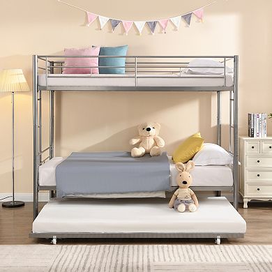 GOODSILO Space-Saving Twin Over Twin Metal Bunk Bed with Trundle Bed