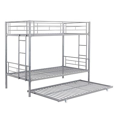GOODSILO Space-Saving Twin Over Twin Metal Bunk Bed with Trundle Bed