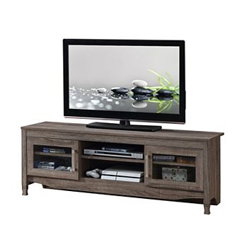 GOODSILO Driftwood TV Stand with Storage Cabinet and Shelving