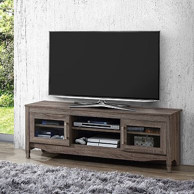 GOODSILO Driftwood TV Stand with Storage Cabinet and Shelving