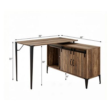 GOODSILO Modern L-Shape Writing Desk with Sliding Barn Door Storage
