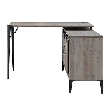 GOODSILO Modern L-Shape Writing Desk with Sliding Barn Door Storage