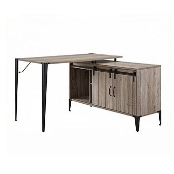 GOODSILO Modern L-Shape Writing Desk with Sliding Barn Door Storage