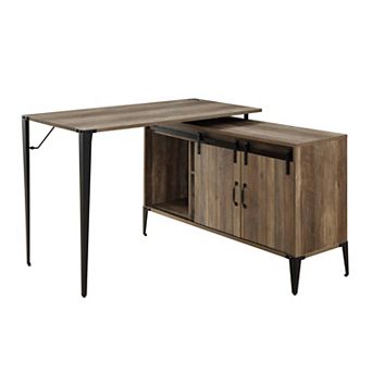 GOODSILO Modern L-Shape Writing Desk with Sliding Barn Door Storage