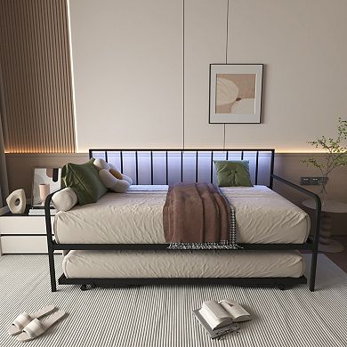 GOODSILO Twin Daybed with RGB LED Lighting and Adjustable Charging Station