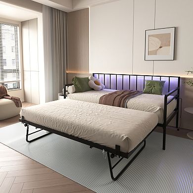 GOODSILO Twin Daybed with RGB LED Lighting and Adjustable Charging Station