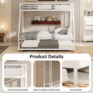 GOODSILO High-Stability Square Tube Triple Bunk Bed with Trundle - Queen Size