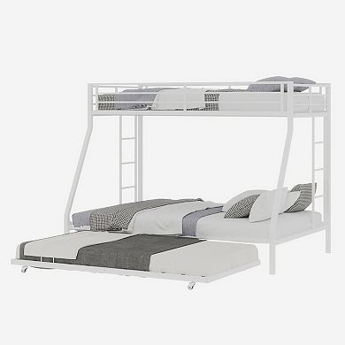 GOODSILO High-Stability Square Tube Triple Bunk Bed with Trundle - Queen Size