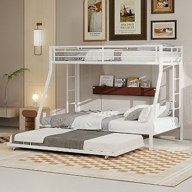 GOODSILO High-Stability Square Tube Triple Bunk Bed with Trundle - Queen Size