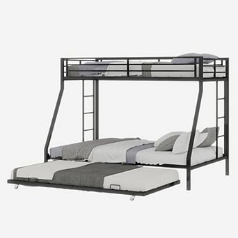 GOODSILO High-Stability Square Tube Triple Bunk Bed with Trundle - Queen Size
