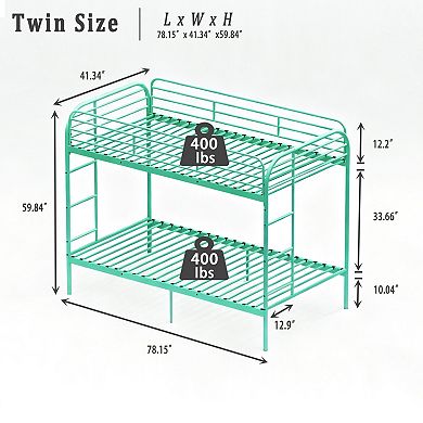 GOODSILO Metal Twin Over Twin Bunk Bed with Dual Ladders and Full Guardrails