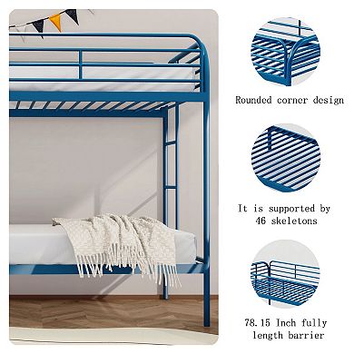 GOODSILO Metal Twin Over Twin Bunk Bed with Dual Ladders and Full Guardrails