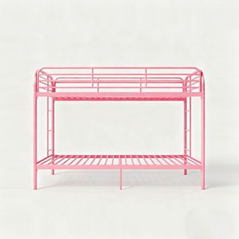 GOODSILO Metal Twin Over Twin Bunk Bed with Dual Ladders and Full Guardrails