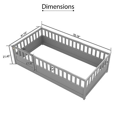 GOODSILO Twin Size Floor Bed with Safety Barrier and Door Montessori Design