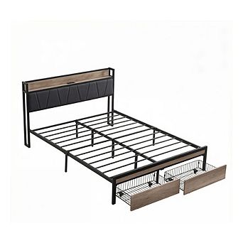 GOODSILO Full Size Metal Platform Bed Frame with Storage Headboard
