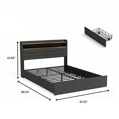 GOODSILO Queen Upholstered Platform Bed Frame with Storage and LED Headboard