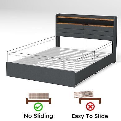 GOODSILO Queen Upholstered Platform Bed Frame with Storage and LED Headboard
