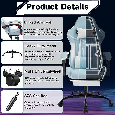 GOODSILO Ergonomic Gaming and Office Chair with Adjustable Lumbar Support and Retractable Footrest