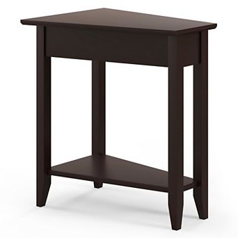 2 tier Wedge Narrow End Table with Storage Shelf and Solid Wood Legs