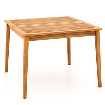 Acacia Wood Patio Dining Table 39 Inch Square Bistro Table with Umbrella Hole