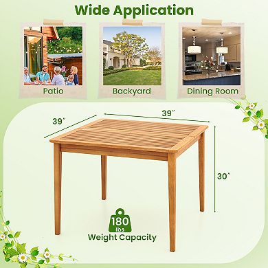 Acacia Wood Patio Dining Table 39 Inch Square Bistro Table with Umbrella Hole