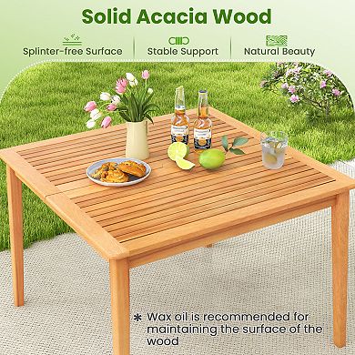 Acacia Wood Patio Dining Table 39 Inch Square Bistro Table with Umbrella Hole