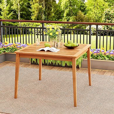 Acacia Wood Patio Dining Table 39 Inch Square Bistro Table with Umbrella Hole