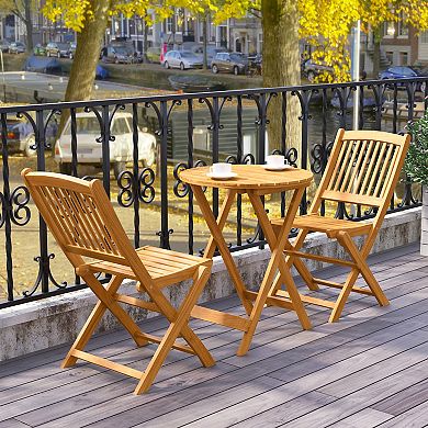 3 Piece Acacia Wood Patio Folding Bistro Set with Soft Cushions
