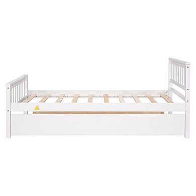 GOODSILO Space-Saving Twin Platform Bed Frame with Pull-Out Trundle and Headboard