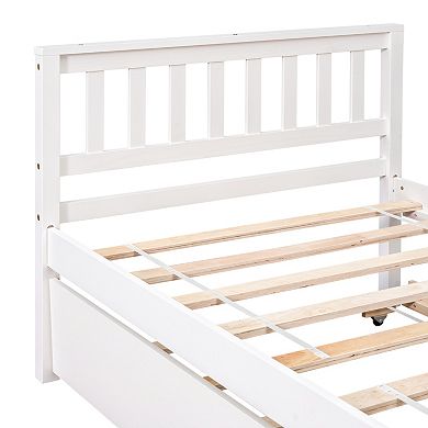 GOODSILO Space-Saving Twin Platform Bed Frame with Pull-Out Trundle and Headboard