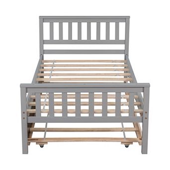 GOODSILO Space-Saving Twin Platform Bed Frame with Pull-Out Trundle and Headboard
